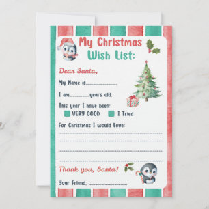 Invitation Lettre de Noël à Père Noël Penguin Thème