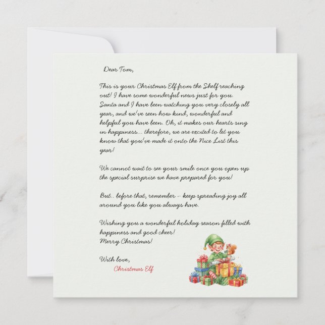 Invitation Lettre de Noël de l'Elf de Noël (Devant)