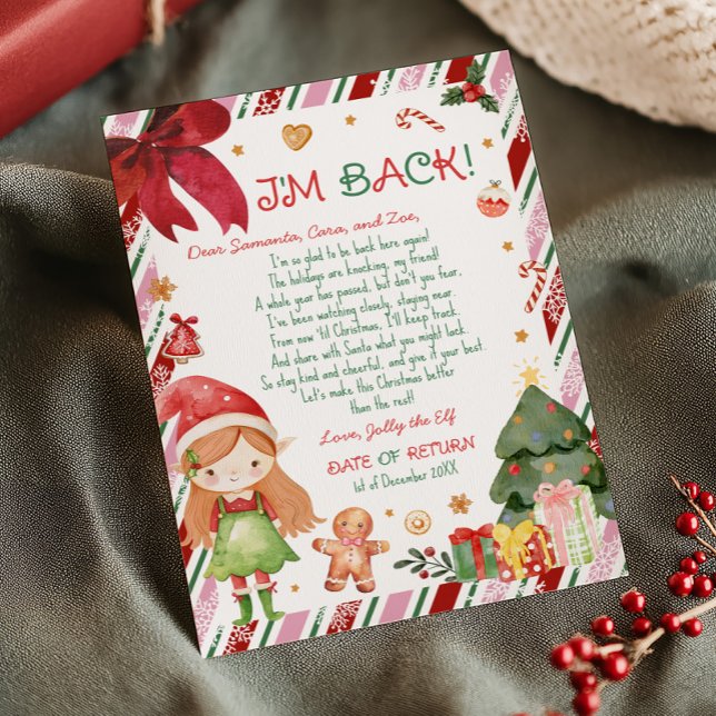 Invitation Lettre de Noël d'une fille de la part d'un elfe Ca (Christmas Ginger Hair Fair Girl Letter from Elf Letter Card )