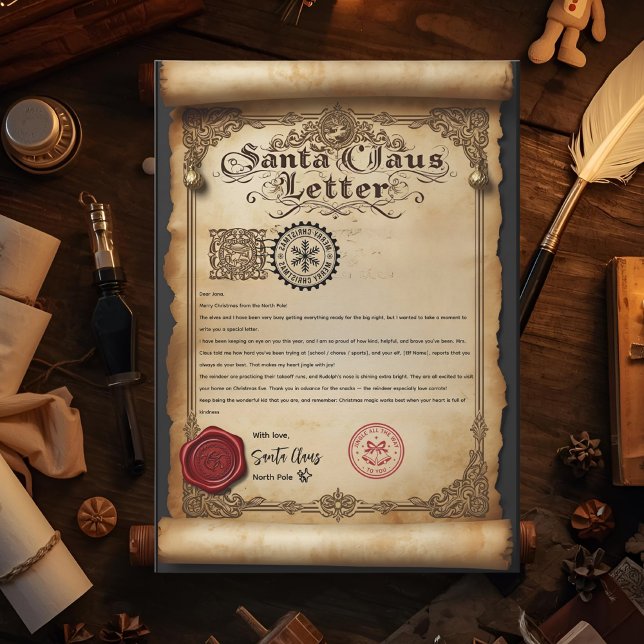 Invitation Lettre de Père Noël sur parchemin brûlé vintage  (Créateur téléchargé)