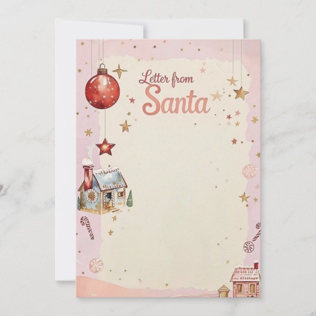 Invitation Lettre de Santa | Étoiles Rose Pâle et Or (Devant)