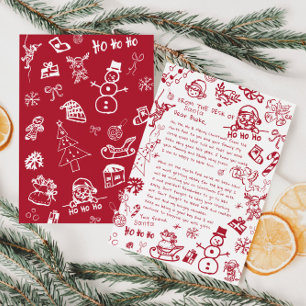 Invitation Lettre de Santa Hand Draw Doodle, Père Noël