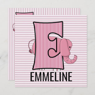 Invitation LETTRE Éléphant rose E MONAMORE Fête d'anniversair