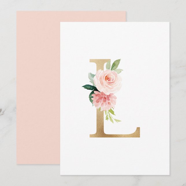 Invitation LETTRE FAUX GOLFE L BLANC MONOGRAPHIQUE Floral (Devant / Derrière)