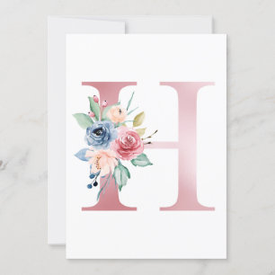 Invitation LETTRE Faux Pink Foil H Blush Monogramme Floral