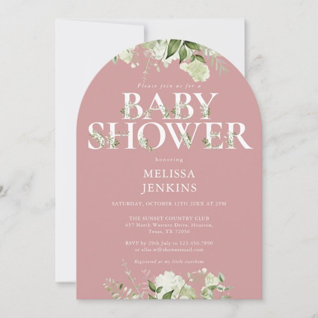Invitation LETTRE Fille Dusty Rose rose verte Baby shower (Devant)