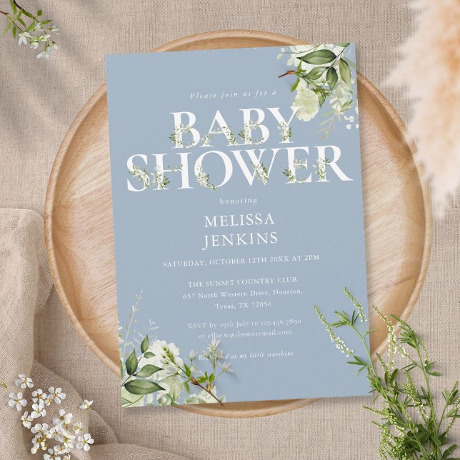 Invitation LETTRE FLIAGE Bleu Dusty Baby shower (Créateur téléchargé)