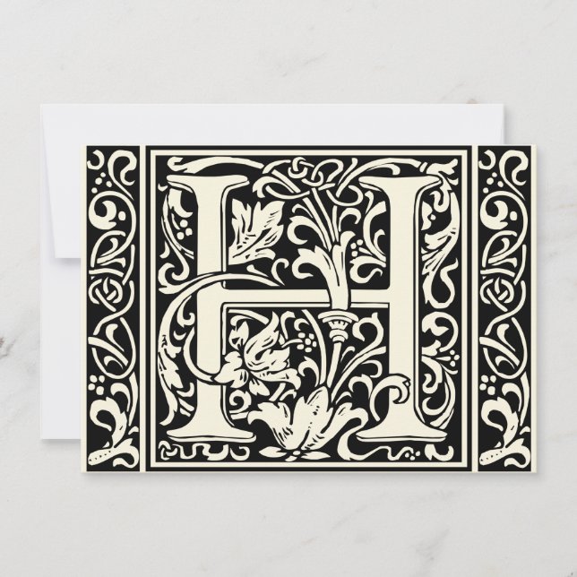 Invitation Lettre H Monogramme médiéval Art Nouveau (Devant)