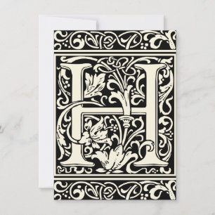 Invitation Lettre H Monogramme médiéval Art Nouveau