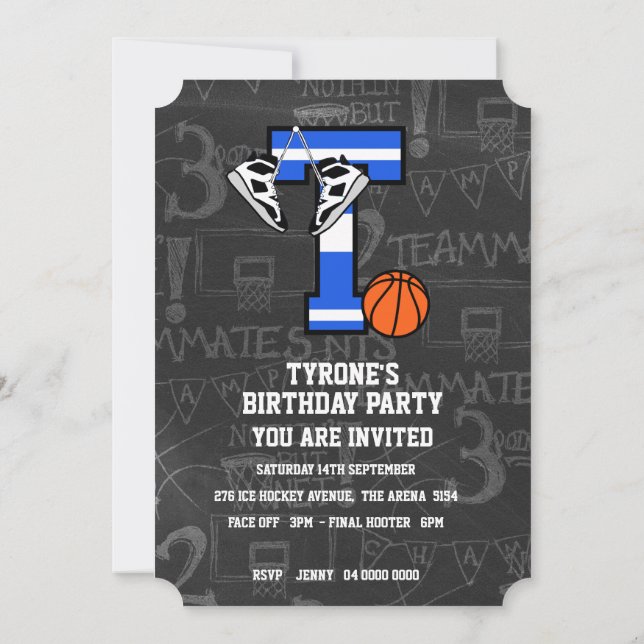 Invitation Lettre initiale de basketball personnalisée T (Dos)