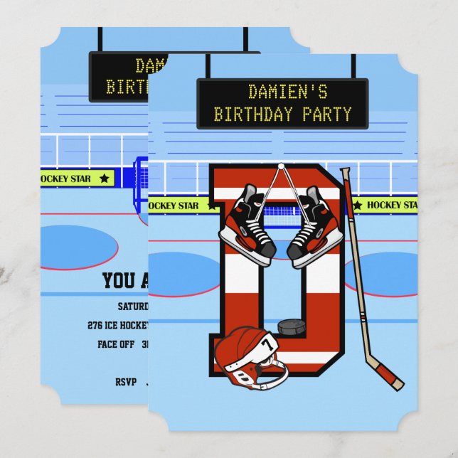 Invitation Lettre initiale personnalisée D Hockey sur glace (Devant / Derrière)