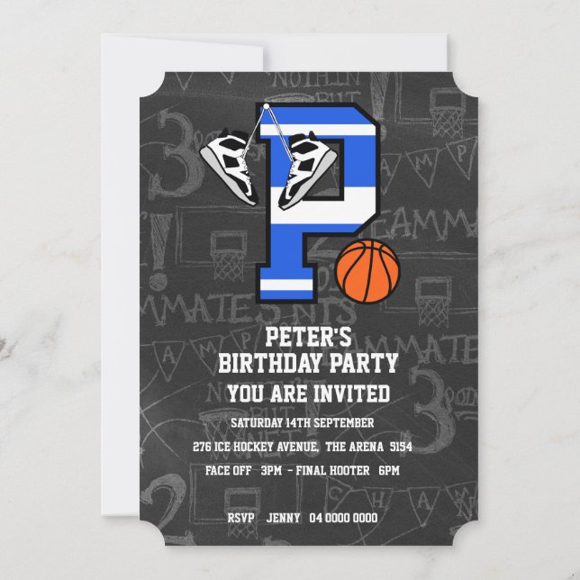 Invitation Lettre initiale personnalisée de basketball P (Dos)