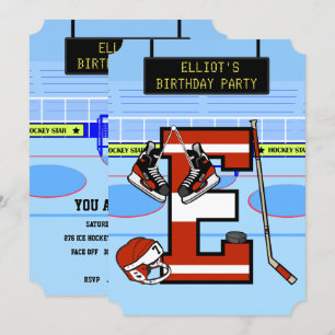 Invitation Lettre initiale personnalisée E Ice Hockey