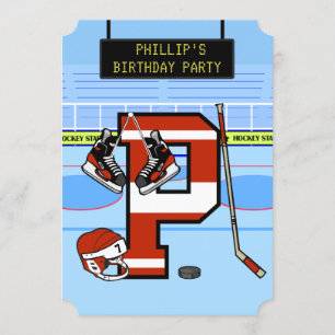 Invitation Lettre initiale personnalisée P Hockey sur glace