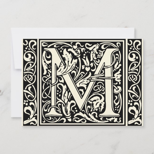 Invitation Lettre M Monogramme médiéval Art Nouveau (Devant)