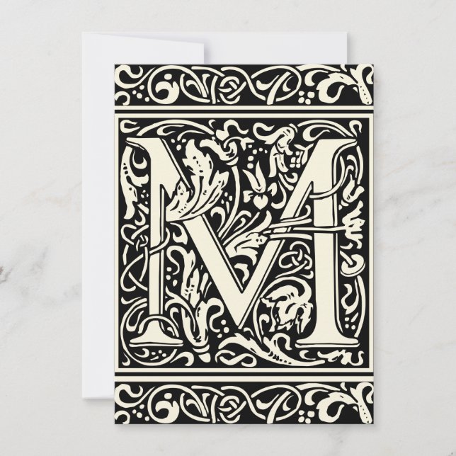 Invitation Lettre M Monogramme médiéval Art Nouveau (Devant)