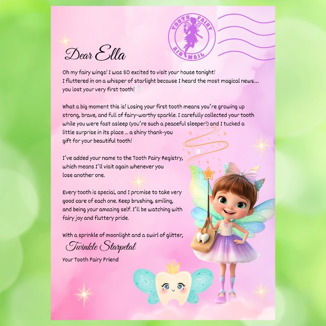 Invitation Lettre Magique Imprimable de la Fée des Dents Offi (Tooth Fairy First Visit Letter – Printable Personalized PDF from Twinkle Starpetal

)
