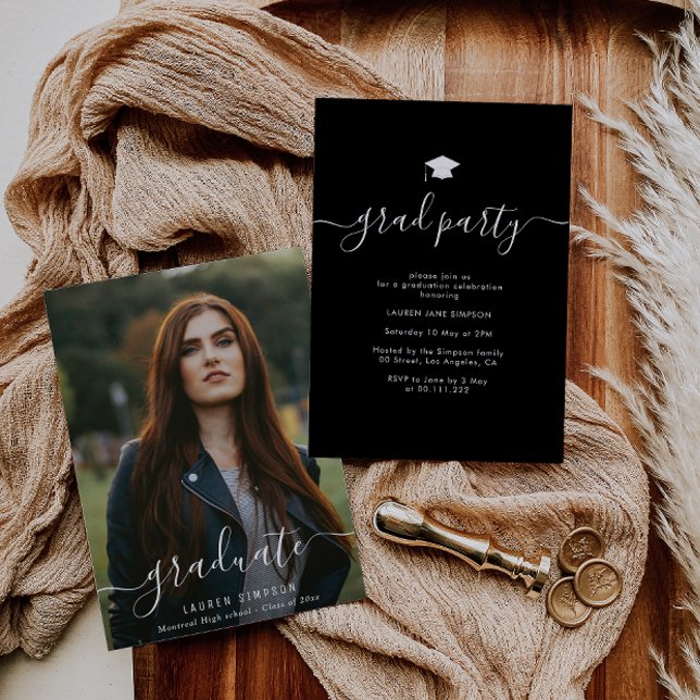 Invitation Lettre manuscrite script photo fête de graduation (Créateur téléchargé)
