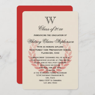 Invitation Lettre Monogram Classic Red College Graduation