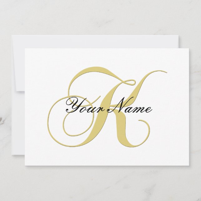 Invitation Lettre Monogramme K Doré Personnalisable Simple (Devant)