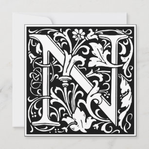 Invitation LETTRE MONOGRAPHIQUE Art Nouveau Floral Alphabet N