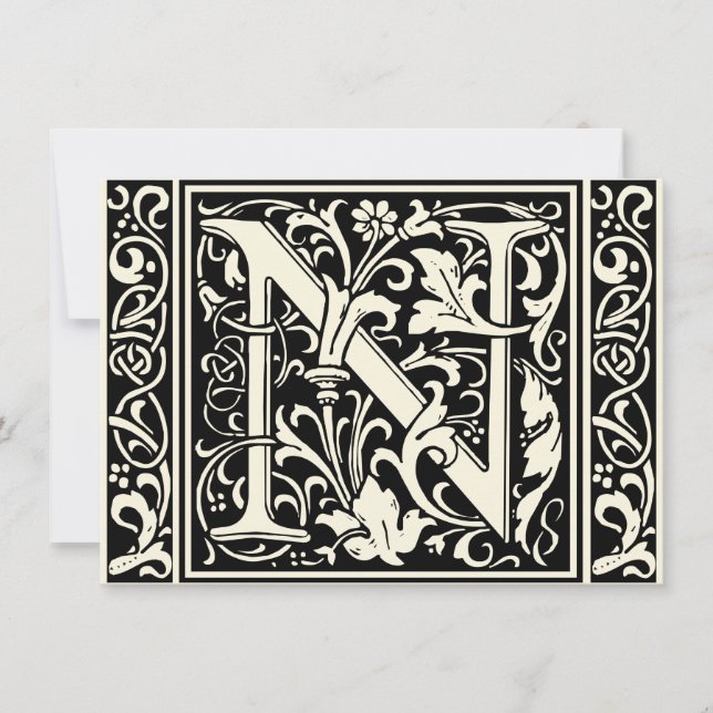 Invitation Lettre N Monogramme médiéval Art Nouveau (Devant)