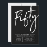Invitation LETTRE NOIRE Cinquante | Fête du 50e anniversaire<br><div class="desc">Célébrez votre journée spéciale avec cette simple et élégante invitation à la fête du 50e anniversaire. Ce design comprend un script de brosse "Fifty" avec une mise en page propre en noir et blanc. D'autres designs sont disponibles dans ma boutique BaraBomDesign.</div>
