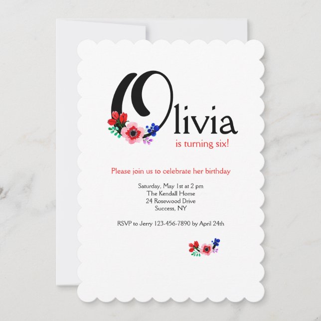 Invitation Lettre "O" (Ajouter Tout Prénom Avec Lettre O) (Devant)