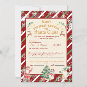 Invitation Lettre officielle du Pôle Nord à Santa 5x7inch Inv