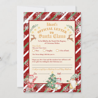 Invitation Lettre officielle du Pôle Nord à Santa 5x7inch Inv