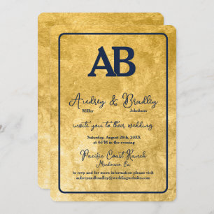 Invitation Lettre or bleu marine 2 lettre Mariage Monogramme
