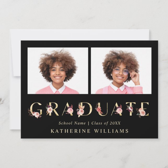 Invitation Lettre or Floral Graduation Party Photo (Devant)