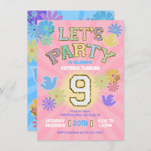 Invitation Lettre Patch Anniversaire Parti Rétro Preppy Hippi