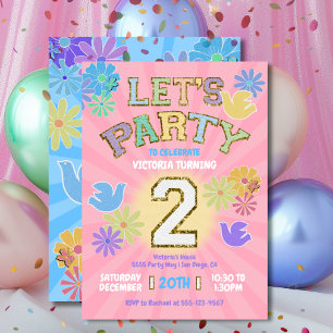 Invitation Lettre Patch Anniversaire Parti Rétro Preppy Hippi