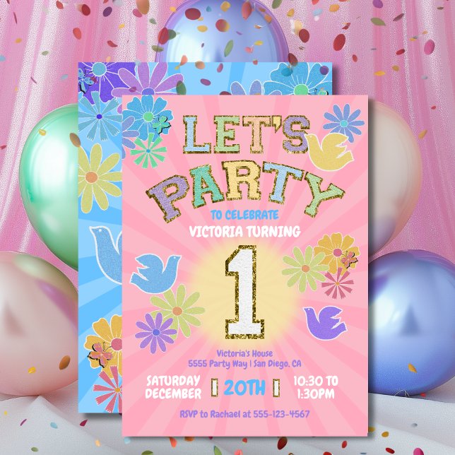 Invitation Lettre Patch Anniversaire Parti Rétro Preppy Hippi (Créateur téléchargé)