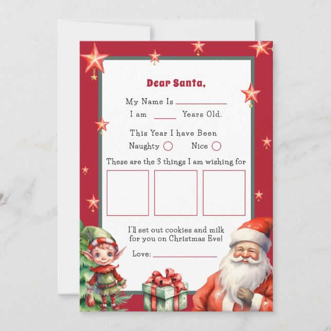 Invitation Lettre personnalisée pour Père Noël et Elf (Devant)