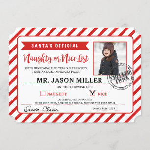 Invitation Lettre personnelle du Père Noël Naughty ou Nice