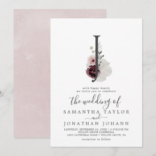 Invitation LETTRE Romance Florale J Mariage Monogramme