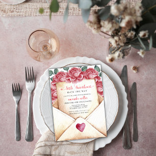 Invitation LETTRE rose SOIGNE Baby shower Saint-Valentin