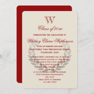 Invitation Lettre rouge Monogram Classic College Graduation