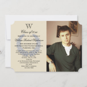 Invitation Lettre simple Monogramme Blue Photo Graduation