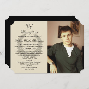 Invitation Lettre simple Monogramme Classic Photo Graduation