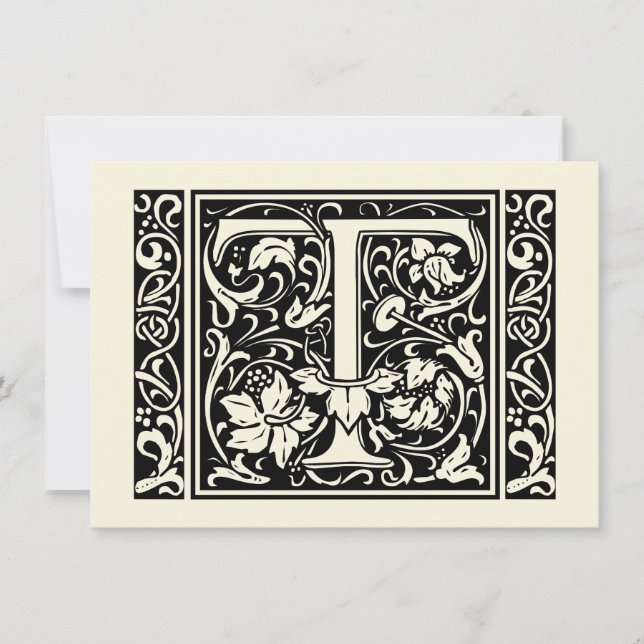 Invitation Lettre T Monogramme Médiéval Art Nouveau (Devant)