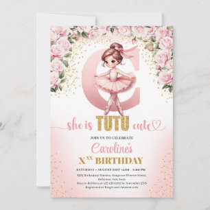 Invitation Lettre tendance C monogramme ballerine fille anniv