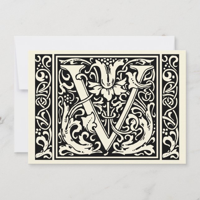 Invitation Lettre V Monogramme Médiéval Art Nouveau (Devant)