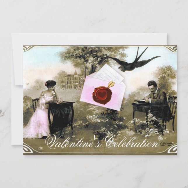 INVITATION LETTRE VALENTINE ROMANTIQUE, MONOGRAMME DE SCEAU D (Devant)