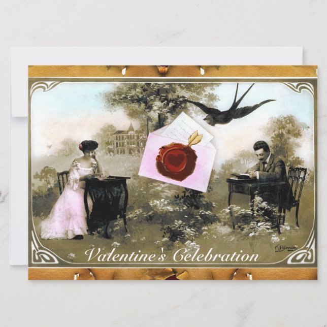 INVITATION LETTRE VALENTINE ROMANTIQUE, MONOGRAMME DE SCEAU D (Devant)