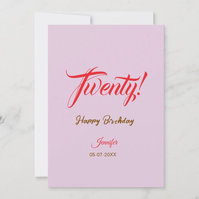 Invitation lettre vingt20 anniversaire ajouter nom date année (Devant)