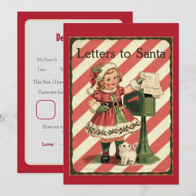 Invitation Lettre Vintage D'un Bébé Mignon À Santa (Devant / Derrière)