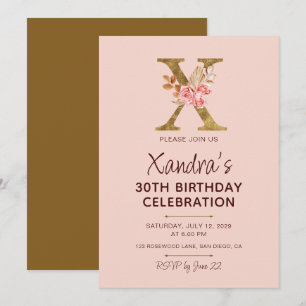 Invitation Lettre X Monogramme Or Roses Rose Blush